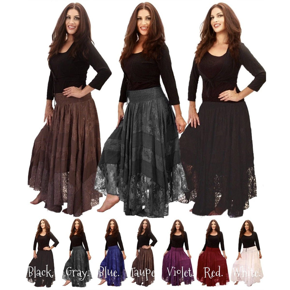 Thea Elastic Waist Satin Lace Maxi Skirt - The Bohemian Closet