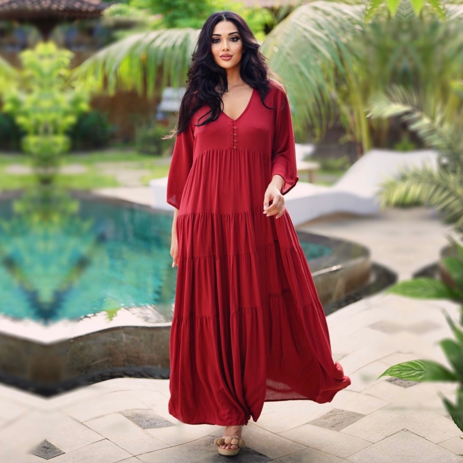 tie back babydoll maxi dress Abercrombie & Fitch Tie-Back Babydoll Maxi Dress - Maxi dress - brown