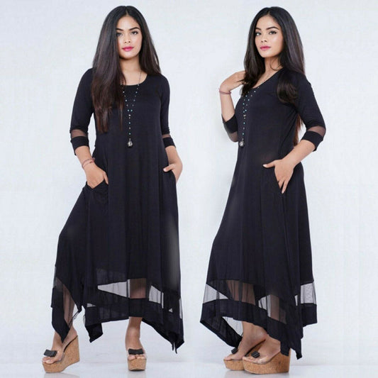 London Scoop Neckline Asymmetrical Stretch Jersey Style Maxi Dress - The Bohemian Closet