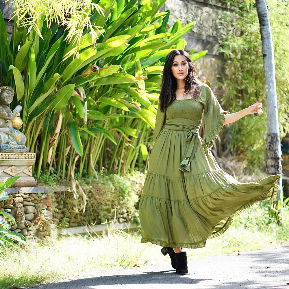 Jacqueline Smocked Gypsy Bell Sleeve Maxi Dress - The Bohemian Closet