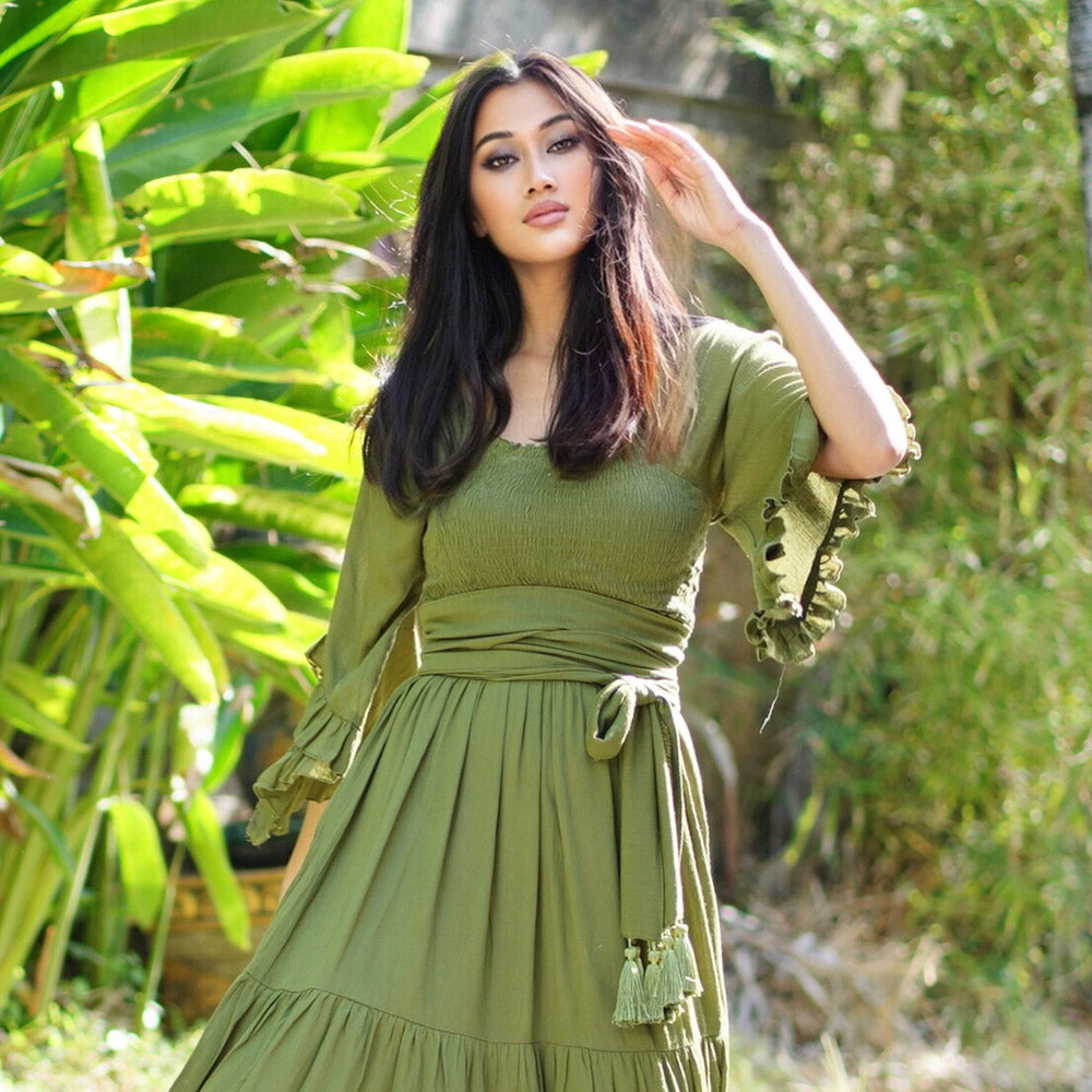 Jacqueline Smocked Gypsy Bell Sleeve Maxi Dress - The Bohemian Closet