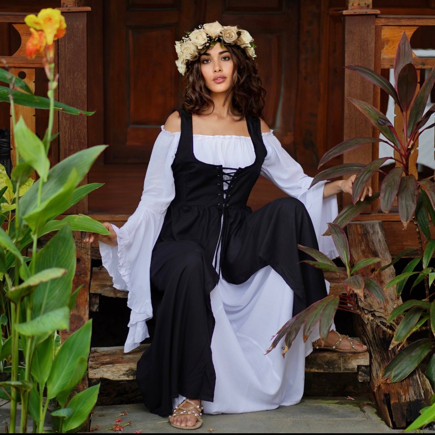 Macie Wiccan Medieval Set 2 Pieces Outfit Maxi Dress - The Bohemian Closet