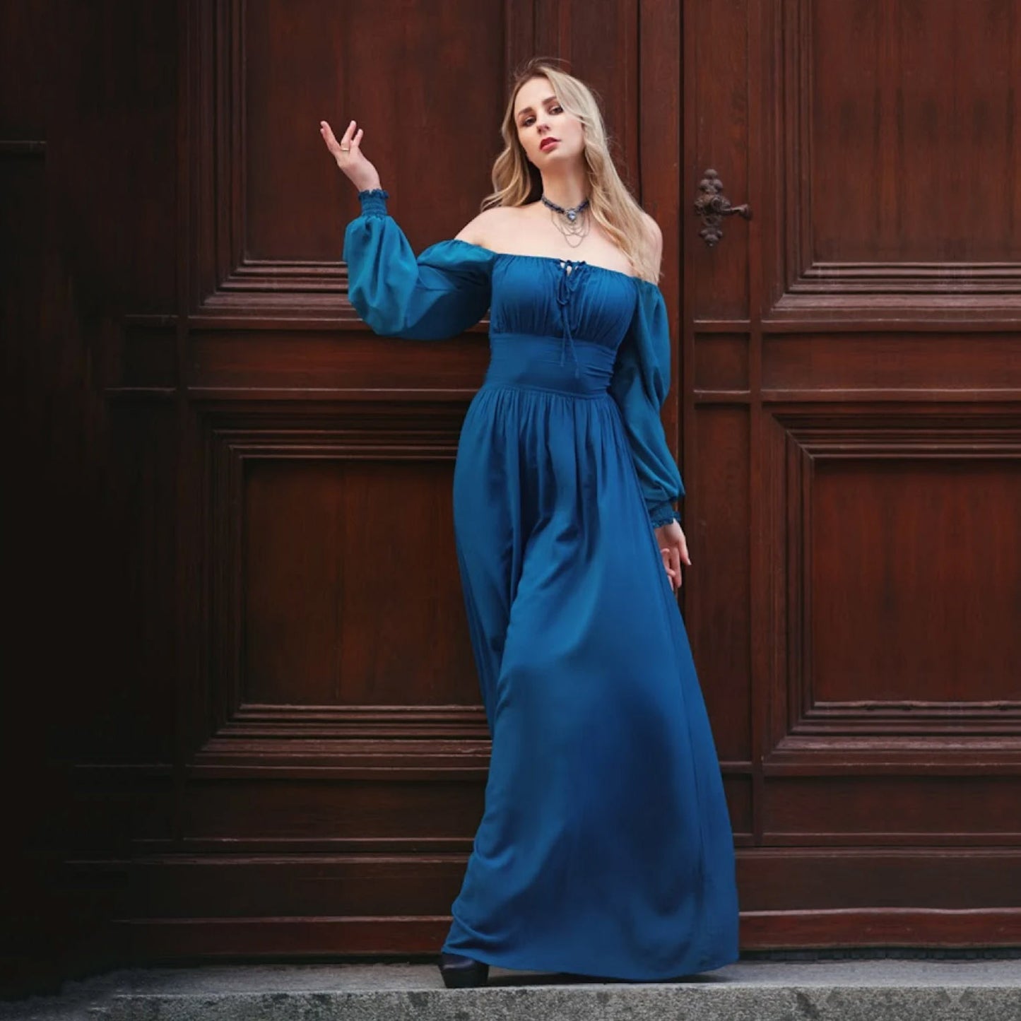 Mylah Romantic Length Chiffon Sleeves Medieval Maxi Dress - The Bohemian Closet