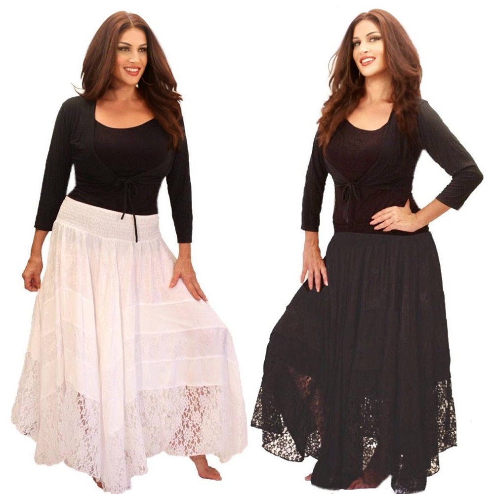 Thea Elastic Waist Satin Lace Maxi Skirt - The Bohemian Closet