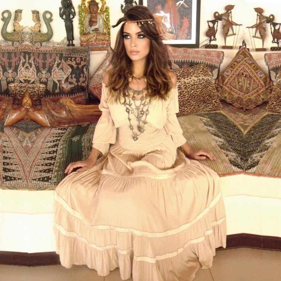 Evelyn Mexican Gypsy Ruffle Peasant Dress Skirt Trim - The Bohemian Closet