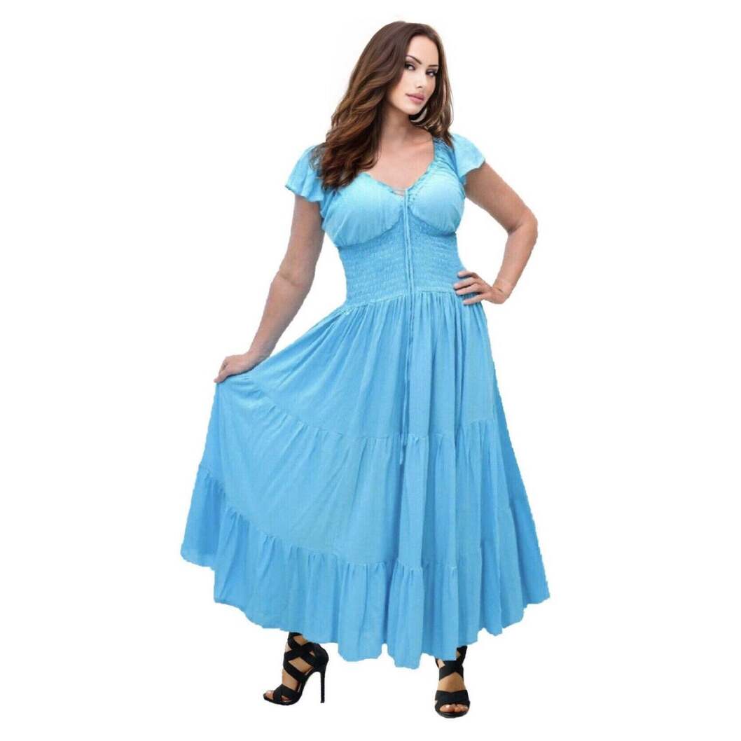 Liliana Rayon Crinkle Smocked Tiers Bohemian Maxi Dress - The Bohemian Closet