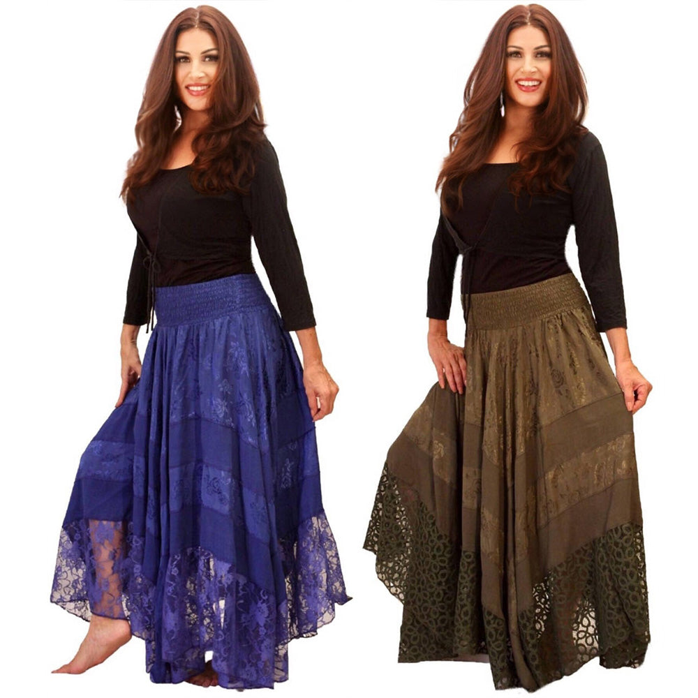 Thea Elastic Waist Satin Lace Maxi Skirt - The Bohemian Closet