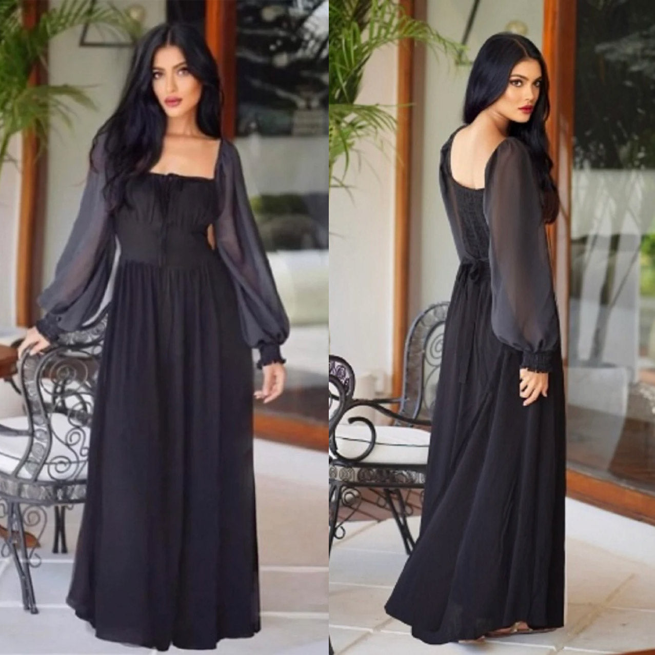 Mylah Romantic Length Chiffon Sleeves Medieval Maxi Dress - The Bohemian Closet