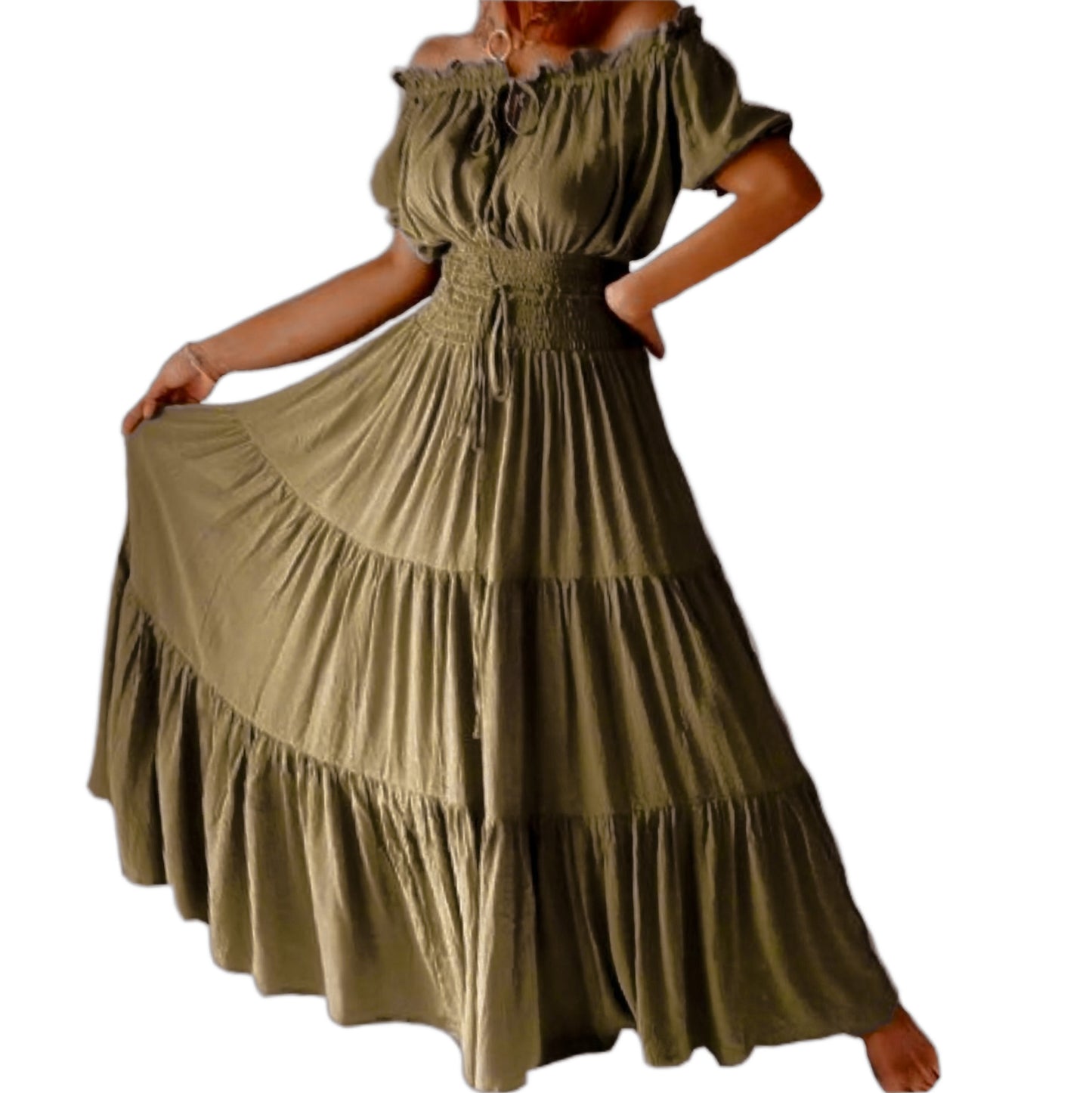 Priscilla Rayon Crinkle Short Sleeve Maxi Long Dress - The Bohemian Closet