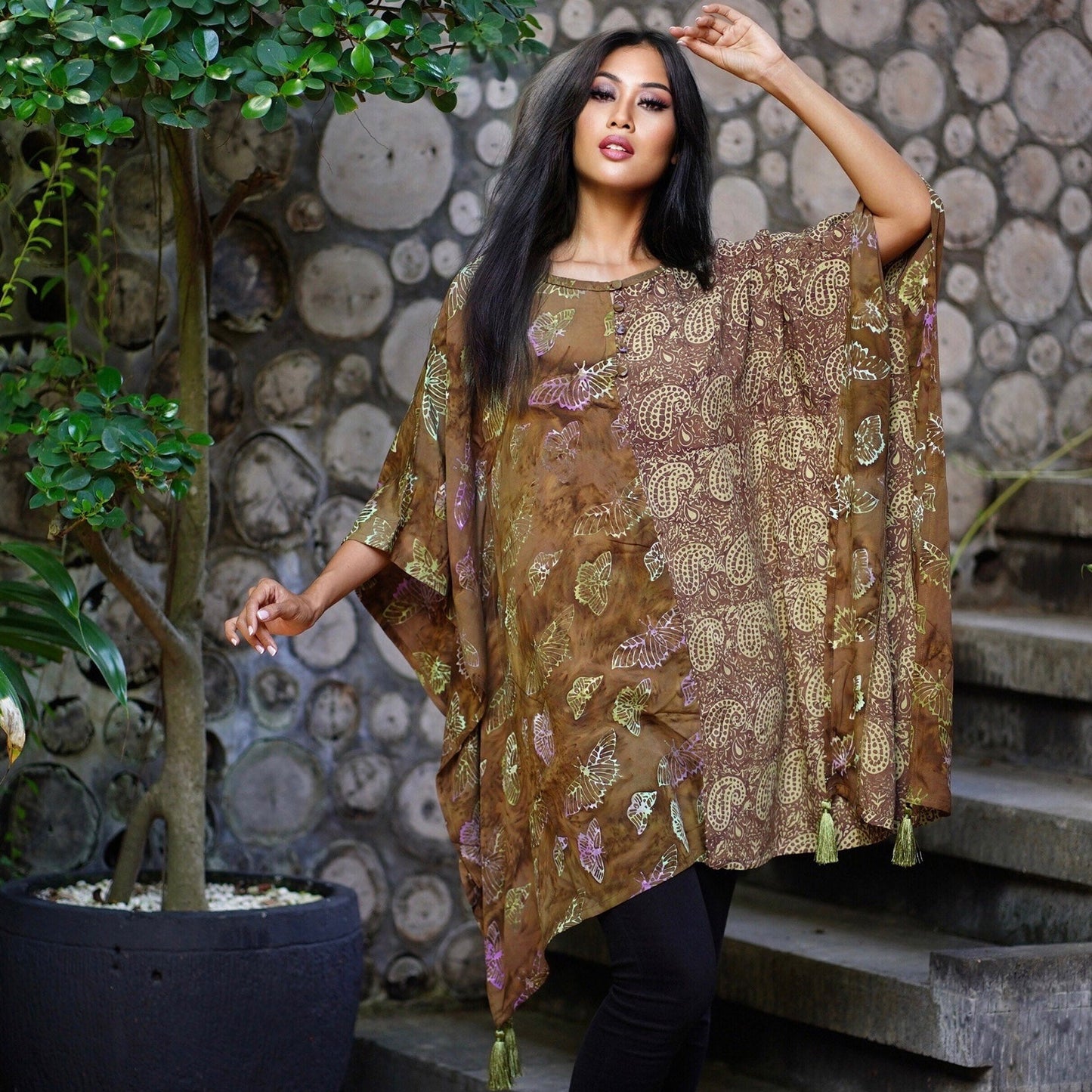 Ayleen Batik Combo Tassels Bohemian Poncho Top - The Bohemian Closet