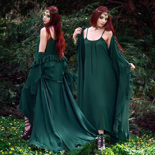 Anya Renaissance Tie Belt Ruffle Wrap Kimono and Dress - The Bohemian Closet