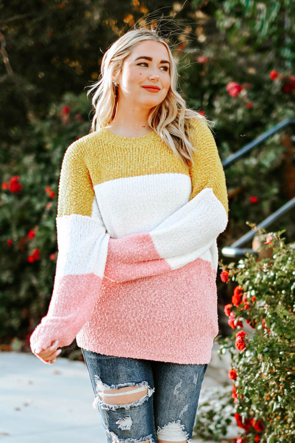 Lillie Yellow Colorblock Bubble Sleeve Sweater - The Bohemian Closet