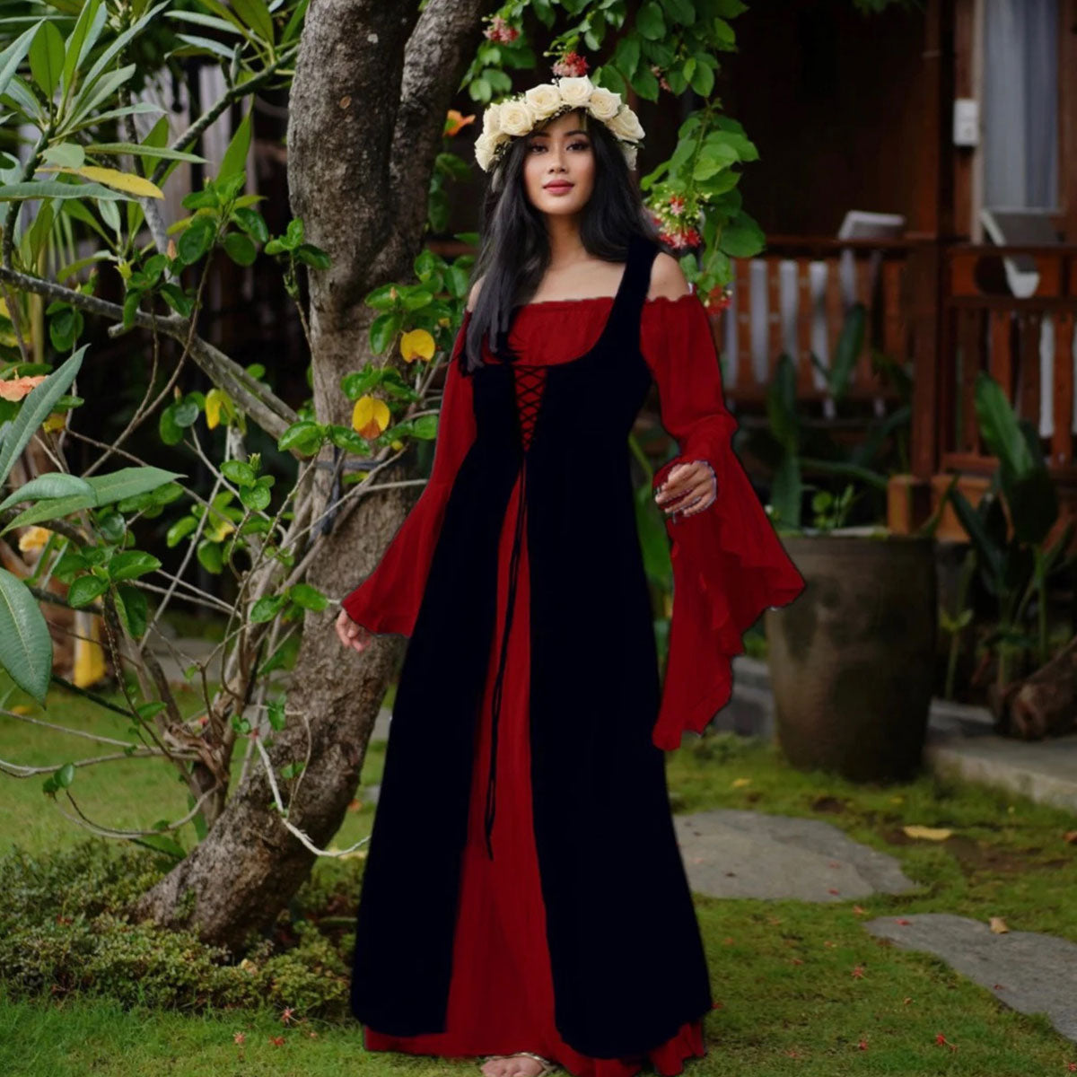 Macie Wiccan Medieval Set 2 Pieces Outfit Maxi Dress - The Bohemian Closet