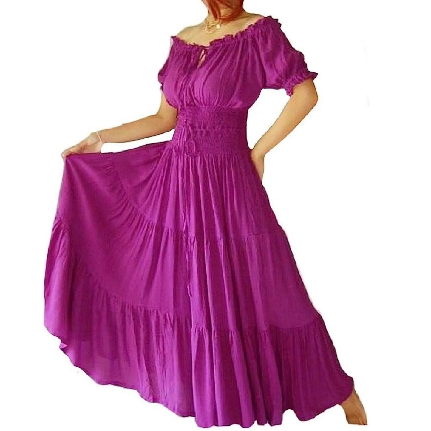 Priscilla Rayon Crinkle Short Sleeve Maxi Long Dress - The Bohemian Closet