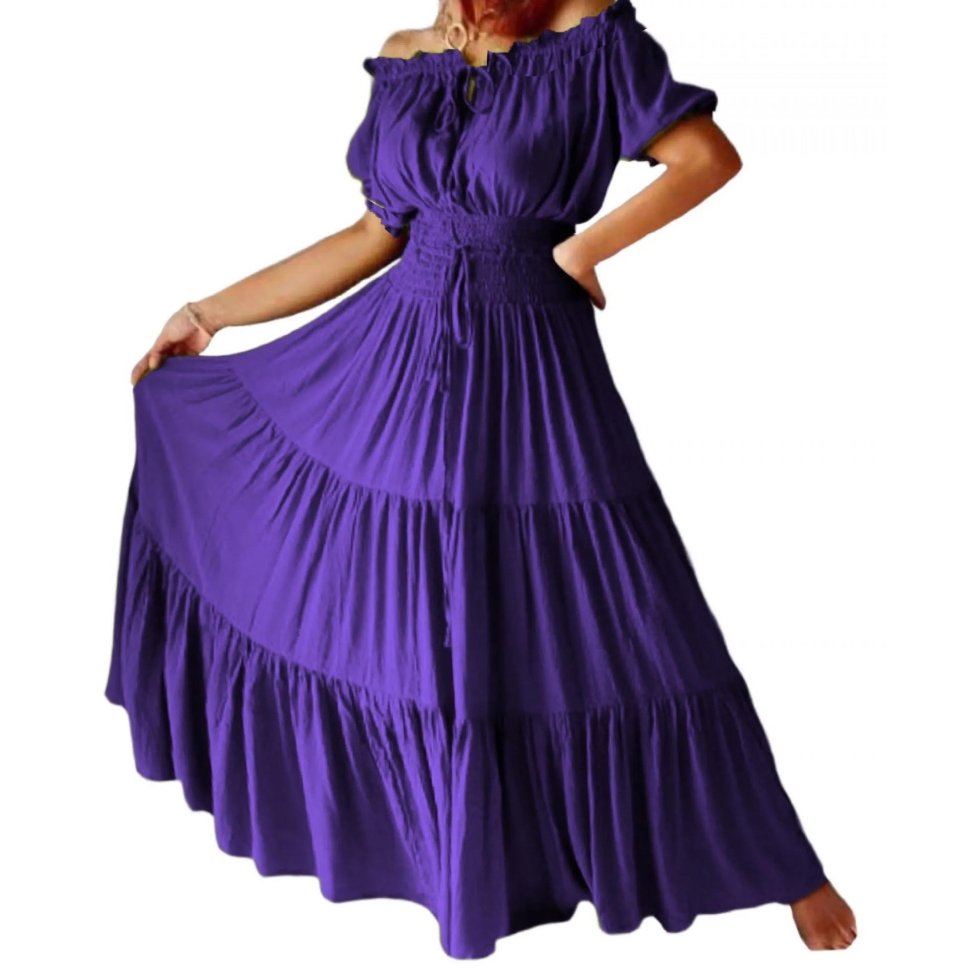 Priscilla Rayon Crinkle Short Sleeve Maxi Long Dress - The Bohemian Closet