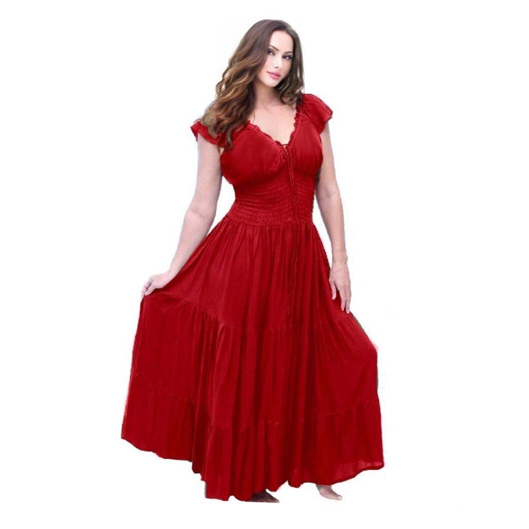 Liliana Rayon Crinkle Smocked Tiers Bohemian Maxi Dress - The Bohemian Closet