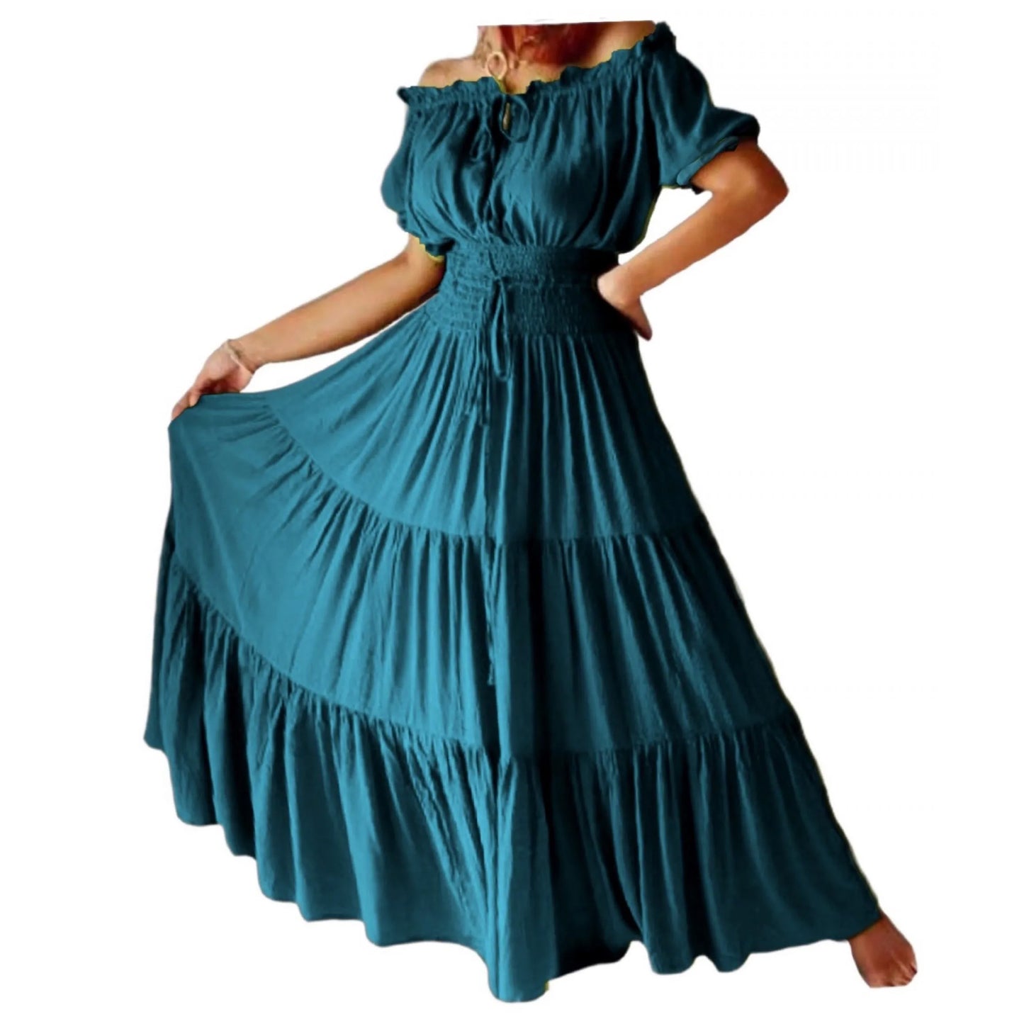 Priscilla Rayon Crinkle Short Sleeve Maxi Long Dress - The Bohemian Closet