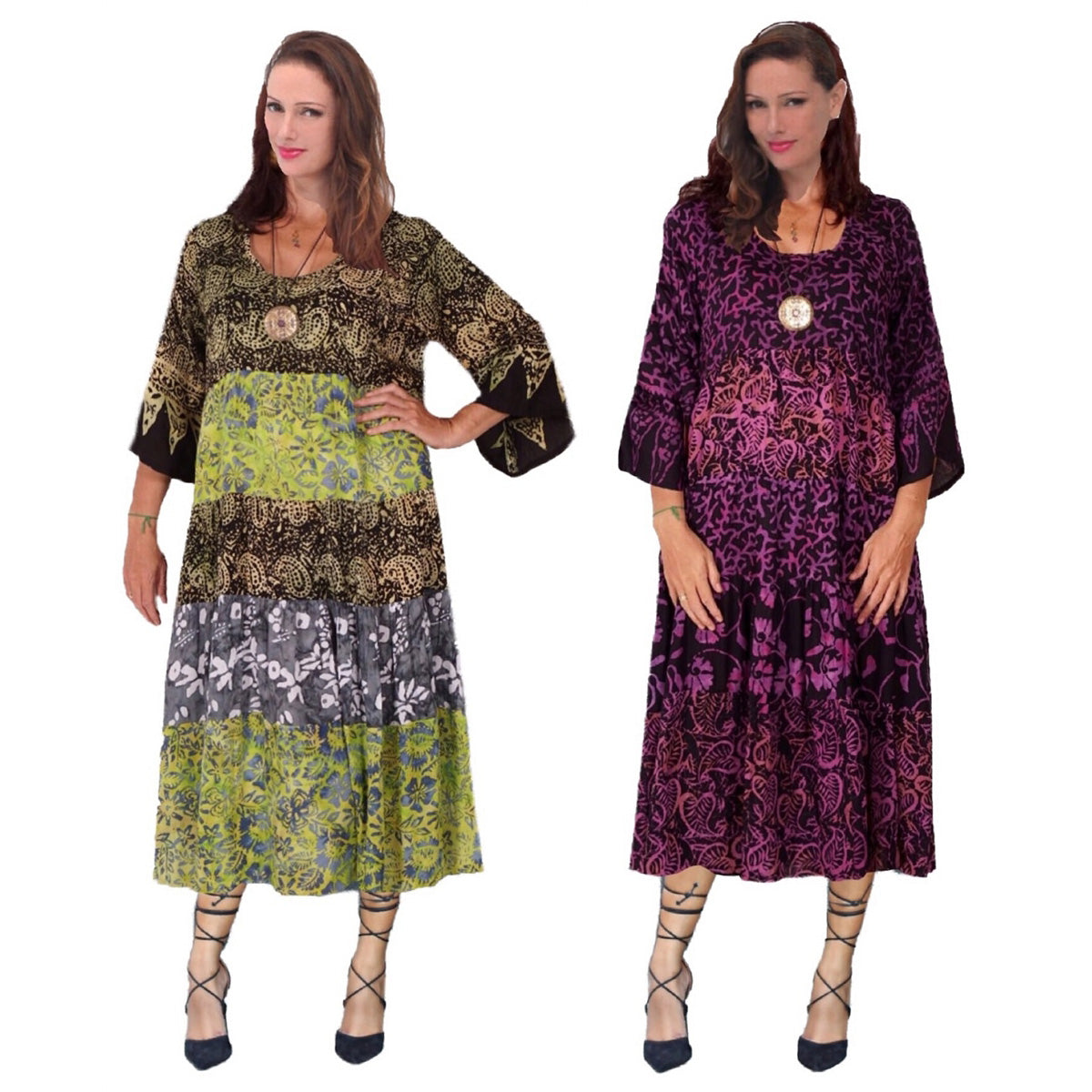 Reagan Gauzy Batik Combination Boho 3/4 Length Dress - The Bohemian Closet