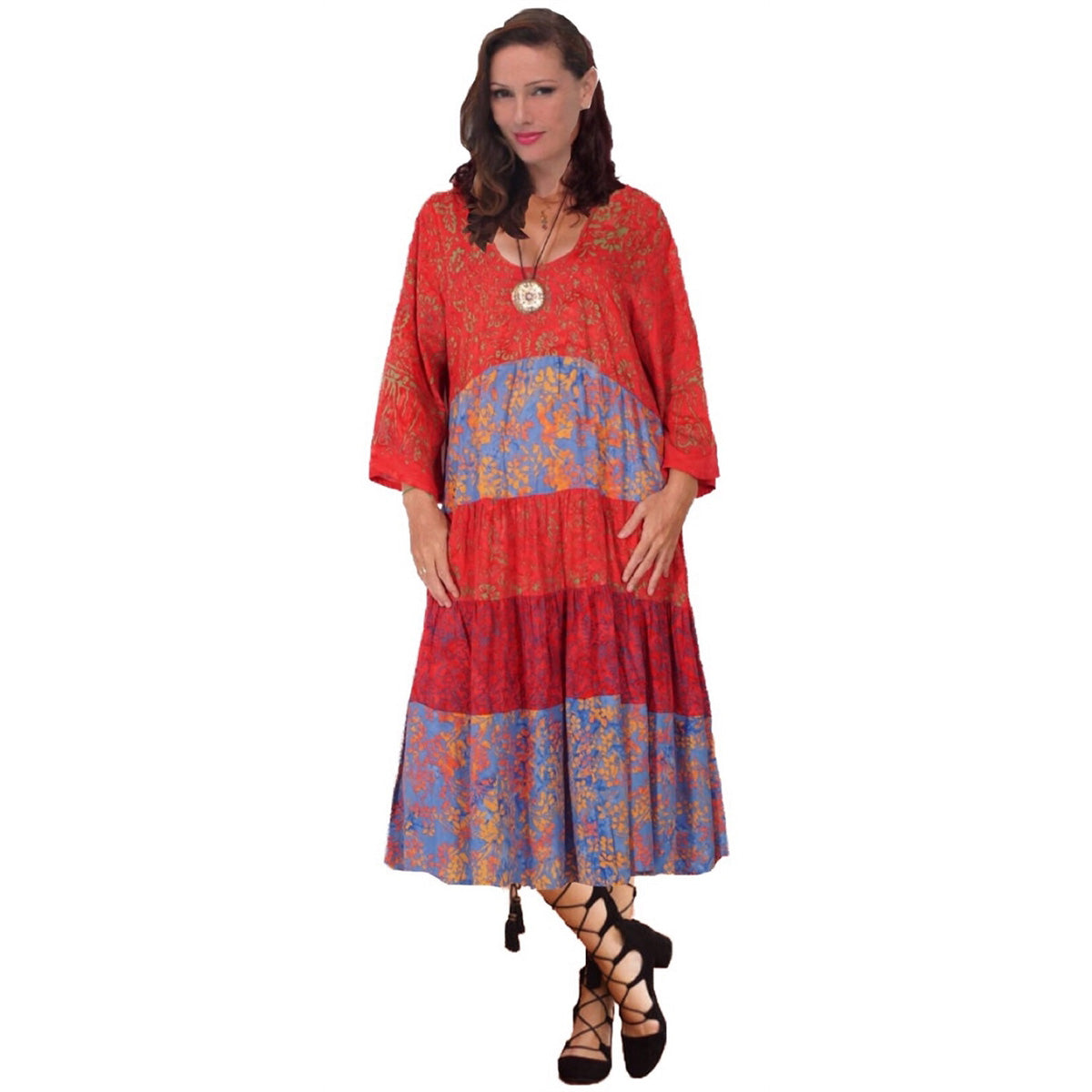 Reagan Gauzy Batik Combination Boho 3/4 Length Dress - The Bohemian Closet