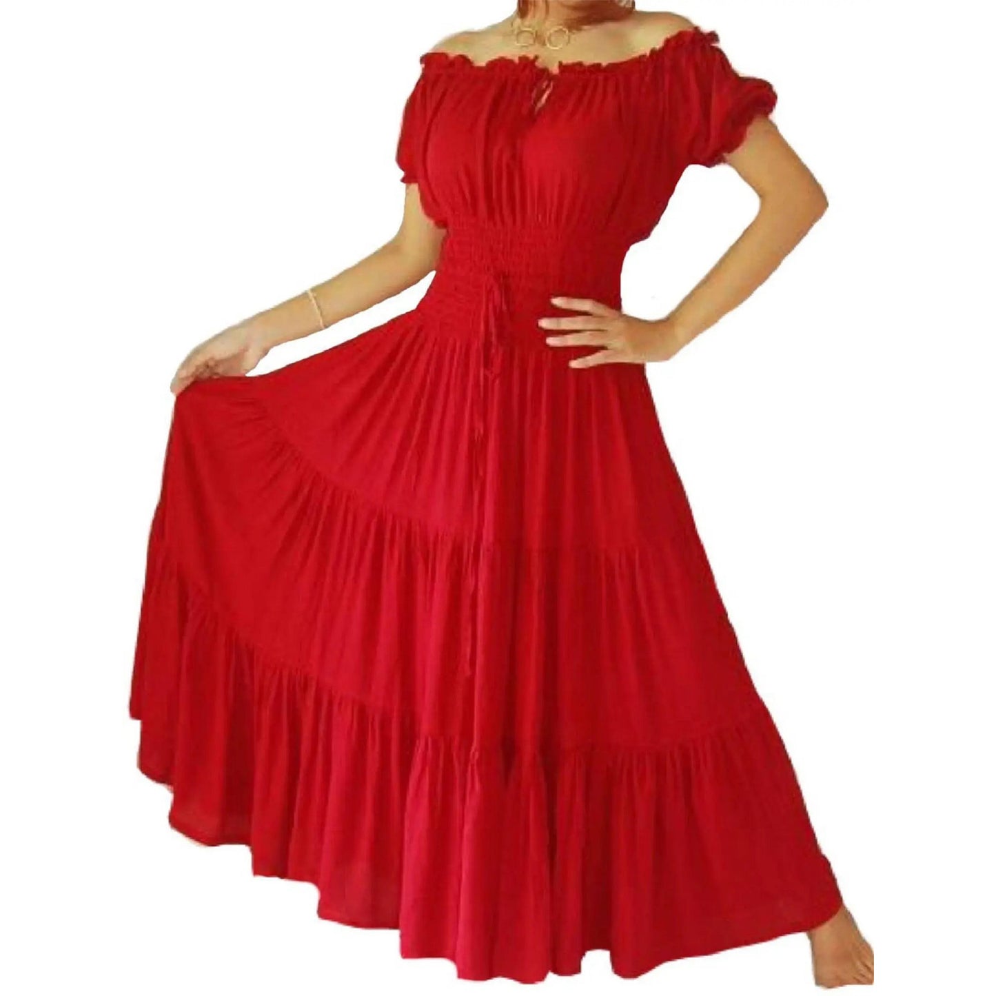 Priscilla Rayon Crinkle Short Sleeve Maxi Long Dress - The Bohemian Closet