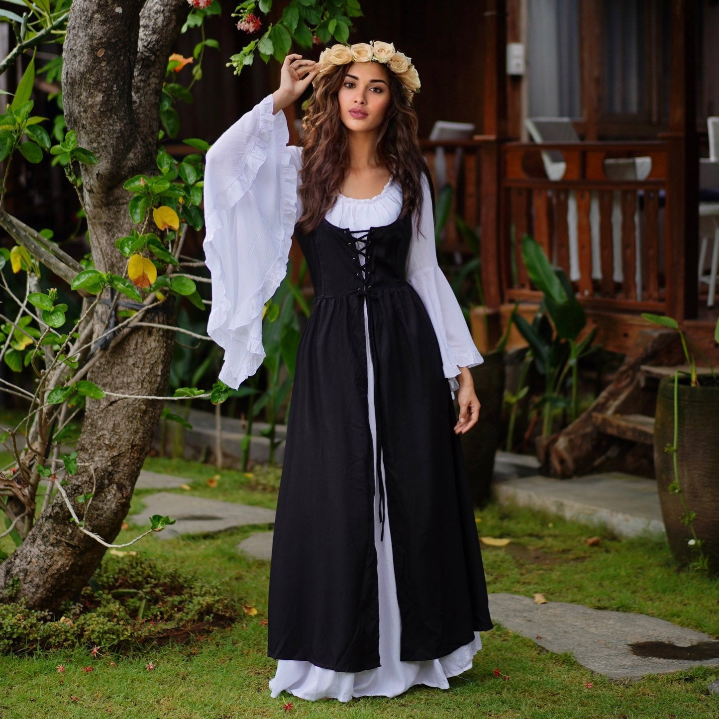 Macie Wiccan Medieval Set 2 Pieces Outfit Maxi Dress - The Bohemian Closet