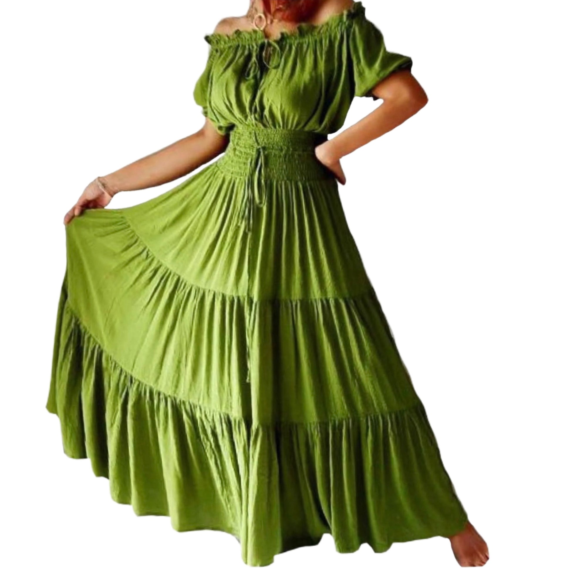 Priscilla Rayon Crinkle Short Sleeve Maxi Long Dress - The Bohemian Closet