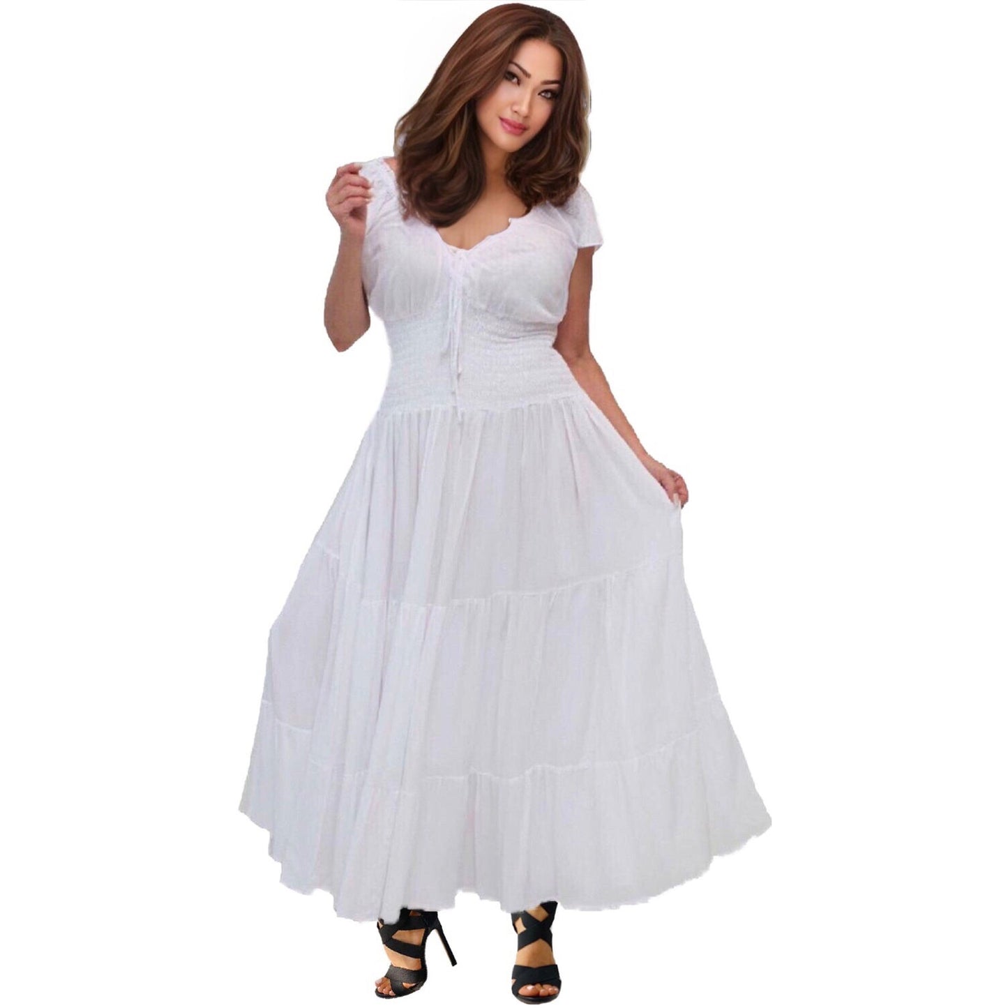 Liliana Rayon Crinkle Smocked Tiers Bohemian Maxi Dress - The Bohemian Closet