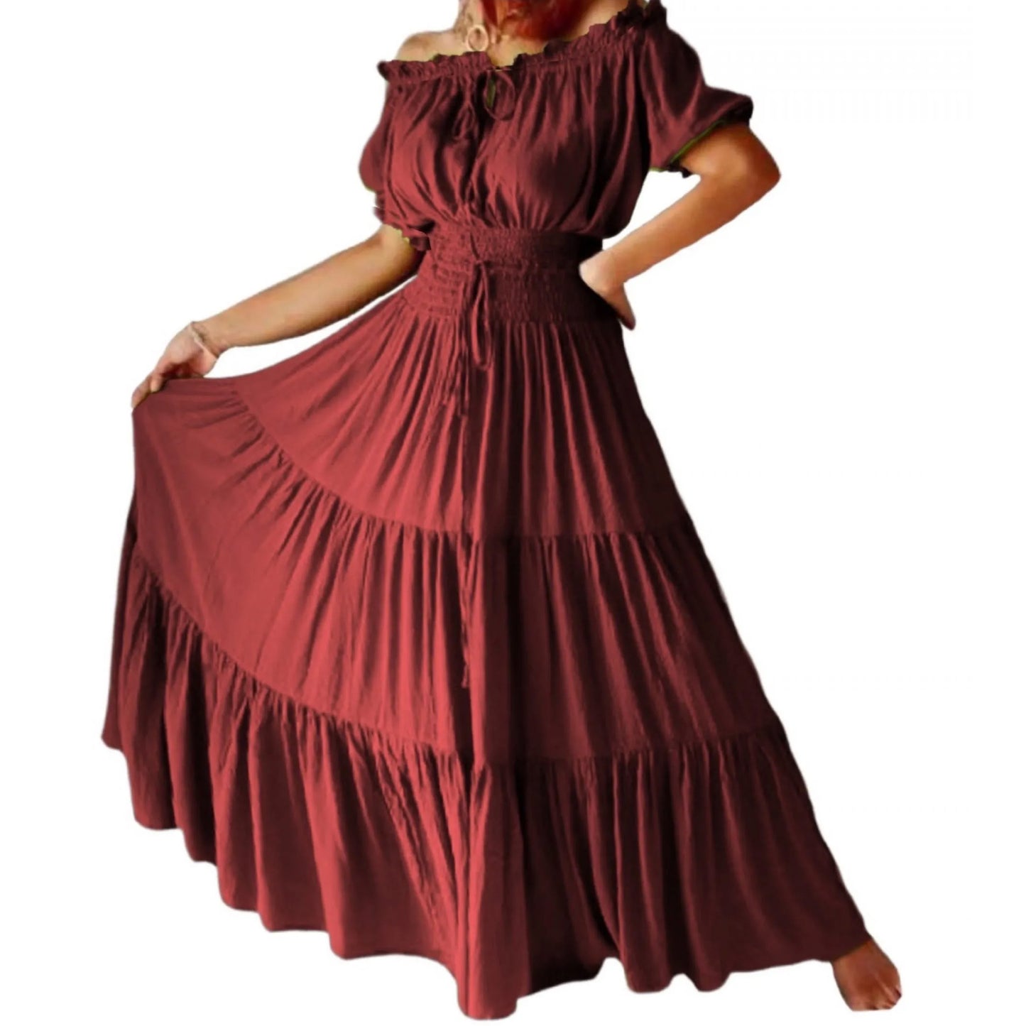 Priscilla Rayon Crinkle Short Sleeve Maxi Long Dress - The Bohemian Closet