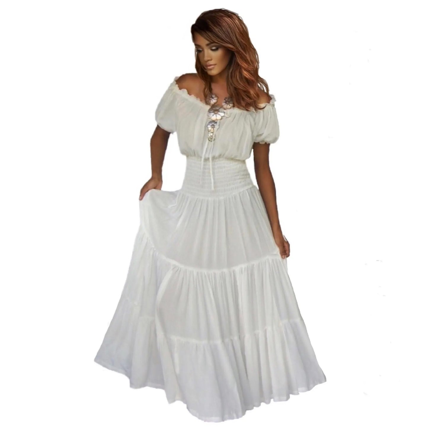 Priscilla Rayon Crinkle Short Sleeve Maxi Long Dress - The Bohemian Closet