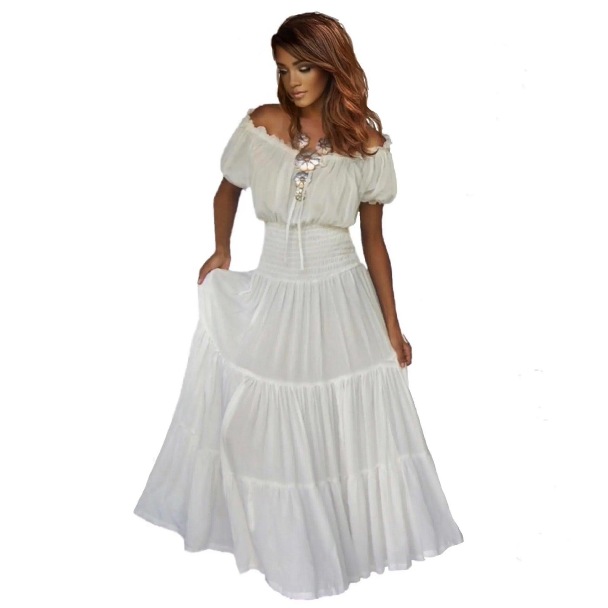 Priscilla Rayon Crinkle Short Sleeve Maxi Long Dress - The Bohemian Closet