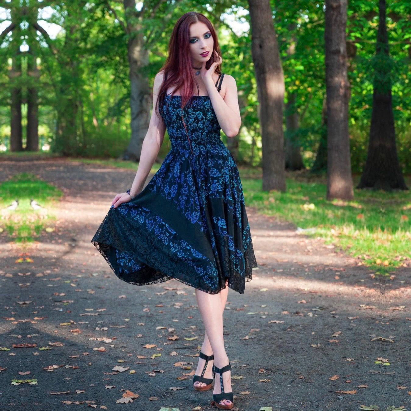 Marsha Boho Short Dress, Batik Combination Lace, Asymmetrical, Smocked, Adjustable Straps