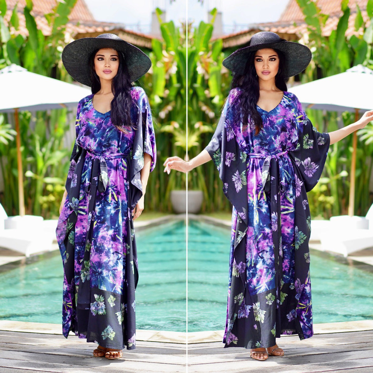 Kyleigh Boho Bali Batik Caftan Maxi Dress - The Bohemian Closet