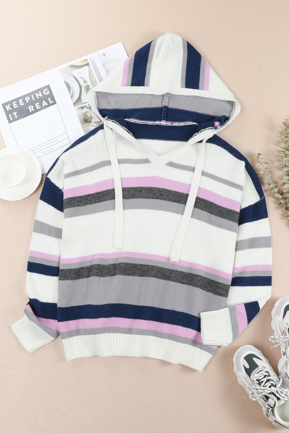 Bria Stripe Plus Size Striped Hooded Knit Sweater - The Bohemian Closet