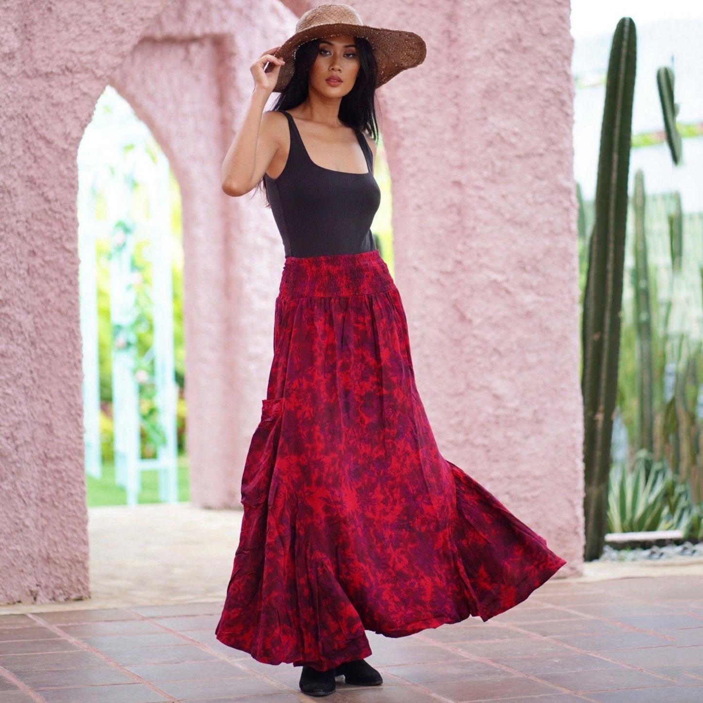 Maria Bohemian Ruffle Pockets Batik Maxi Skirt - The Bohemian Closet