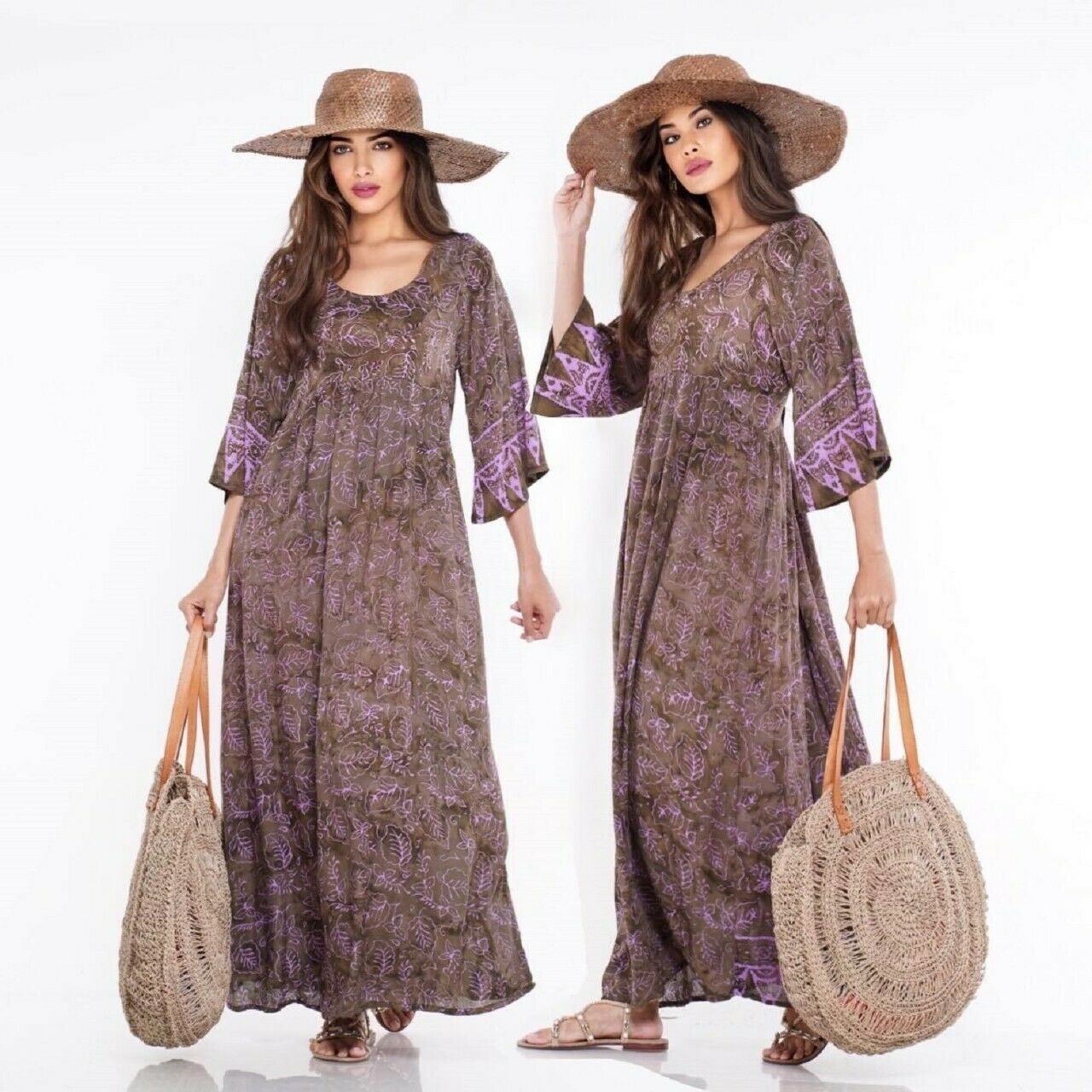 Mariana Baby Doll Maxi Dress Bali Batik Cottagecore Empire Bust Gathers - The Bohemian Closet