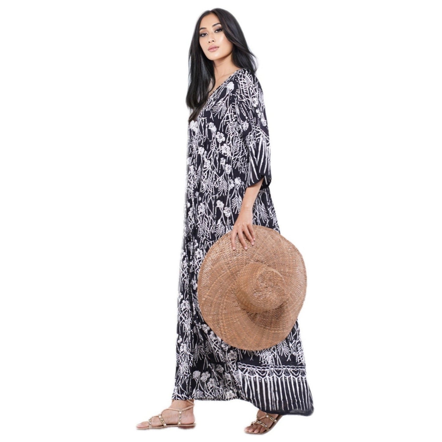 Mariana Baby Doll Maxi Dress Bali Batik Cottagecore Empire Bust Gathers - The Bohemian Closet