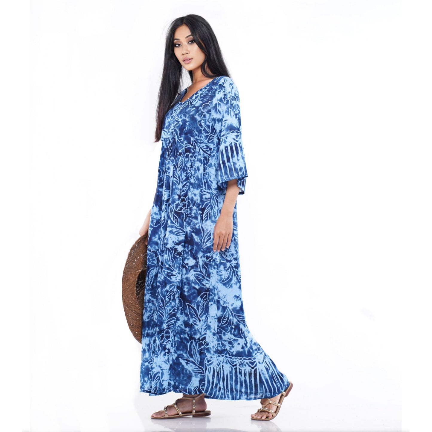 Mariana Baby Doll Maxi Dress Bali Batik Cottagecore Empire Bust Gathers - The Bohemian Closet