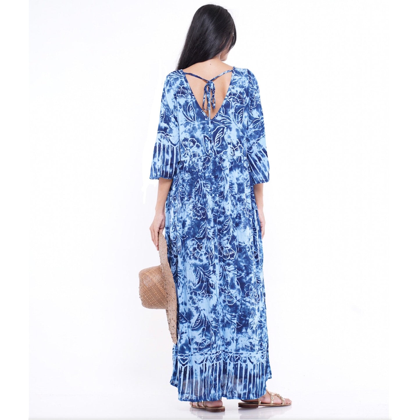 Mariana Baby Doll Maxi Dress Bali Batik Cottagecore Empire Bust Gathers - The Bohemian Closet