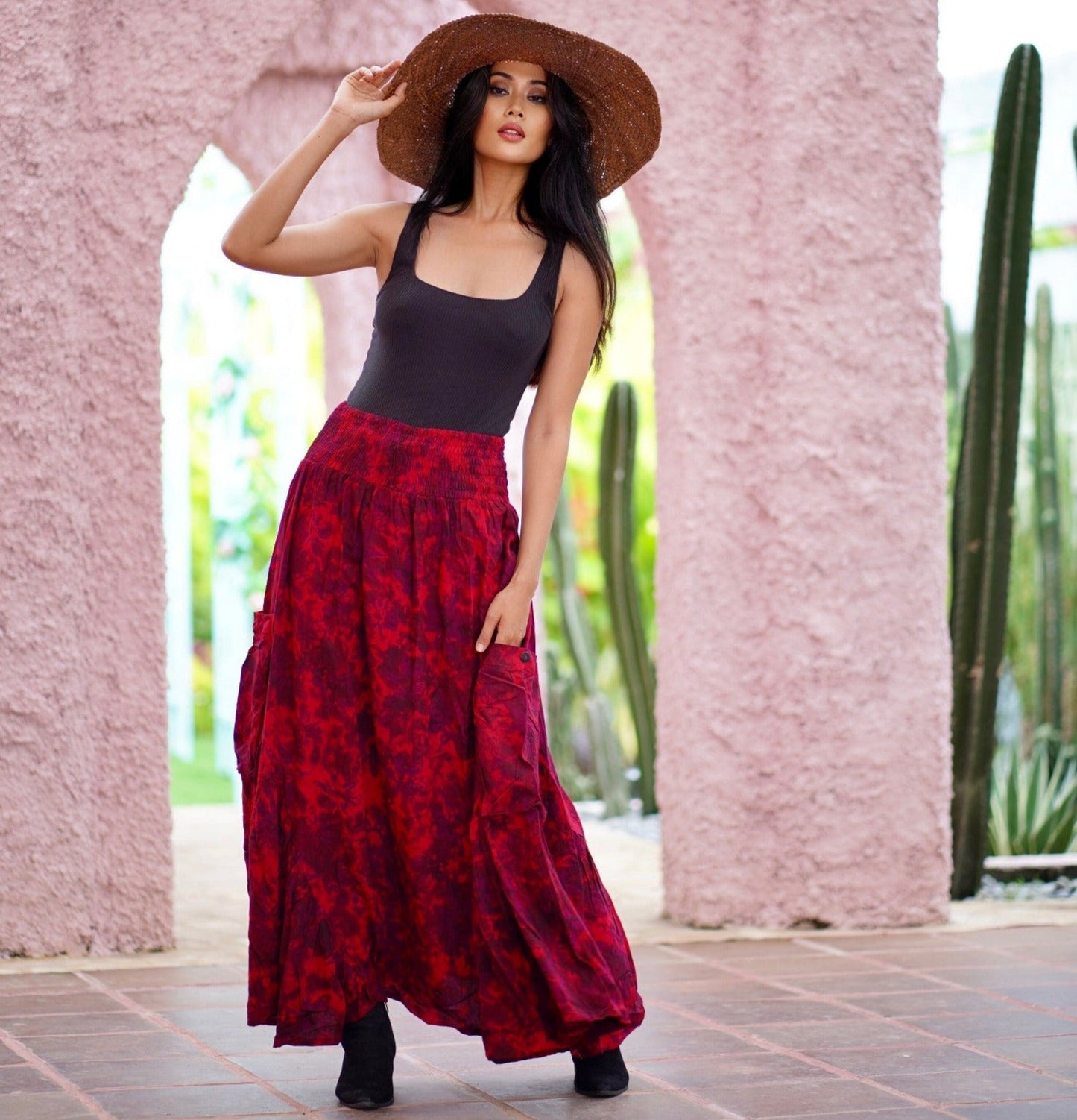 Maria Bohemian Maxi Skirt Ruffle Pockets Bali Batik Vacation - The Bohemian Closet