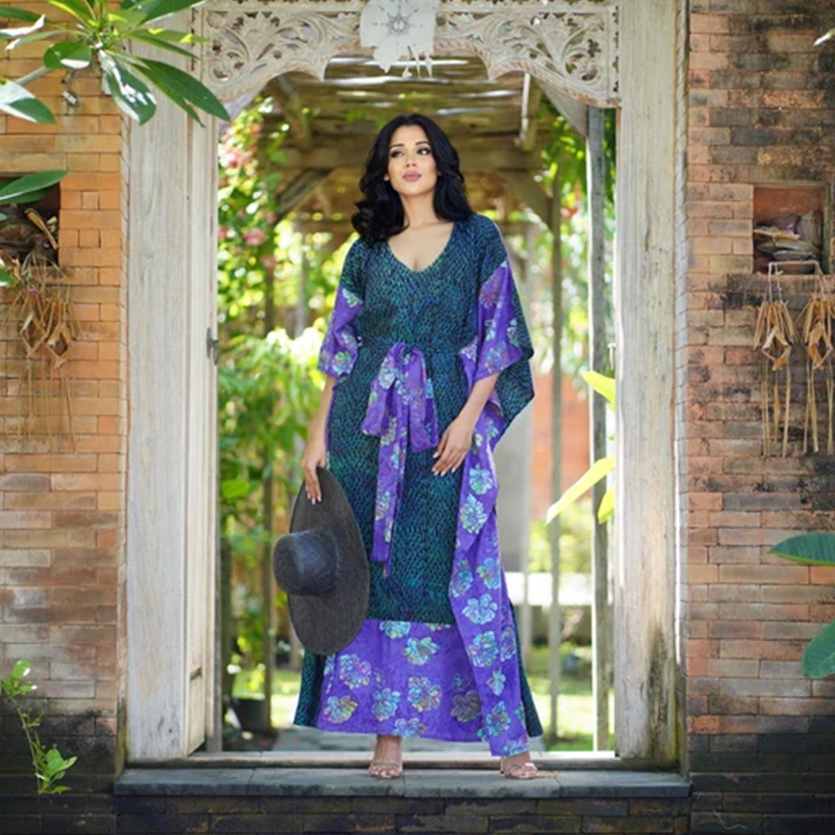 Kyleigh Boho Bali Batik Caftan Maxi Dress - The Bohemian Closet