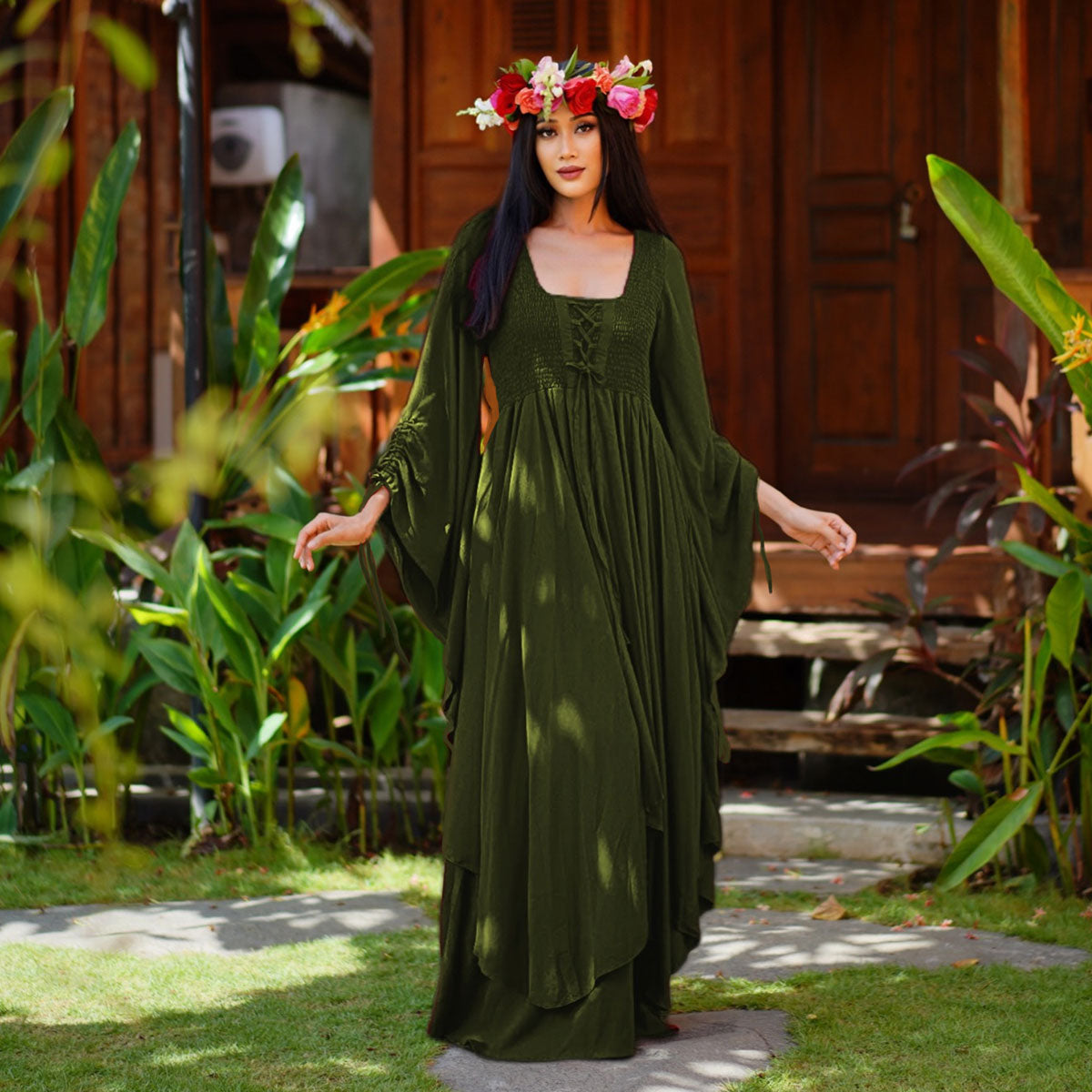 Landry Lace Up Fairy Renaissance Maxi Dress - The Bohemian Closet