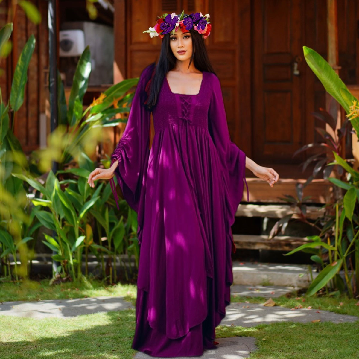 Landry Lace Up Fairy Renaissance Maxi Dress - The Bohemian Closet