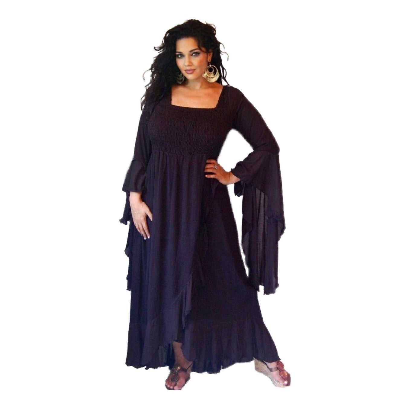 Ariya Ruffle Wrap Dress with Waterfall Sleeves - The Bohemian Closet