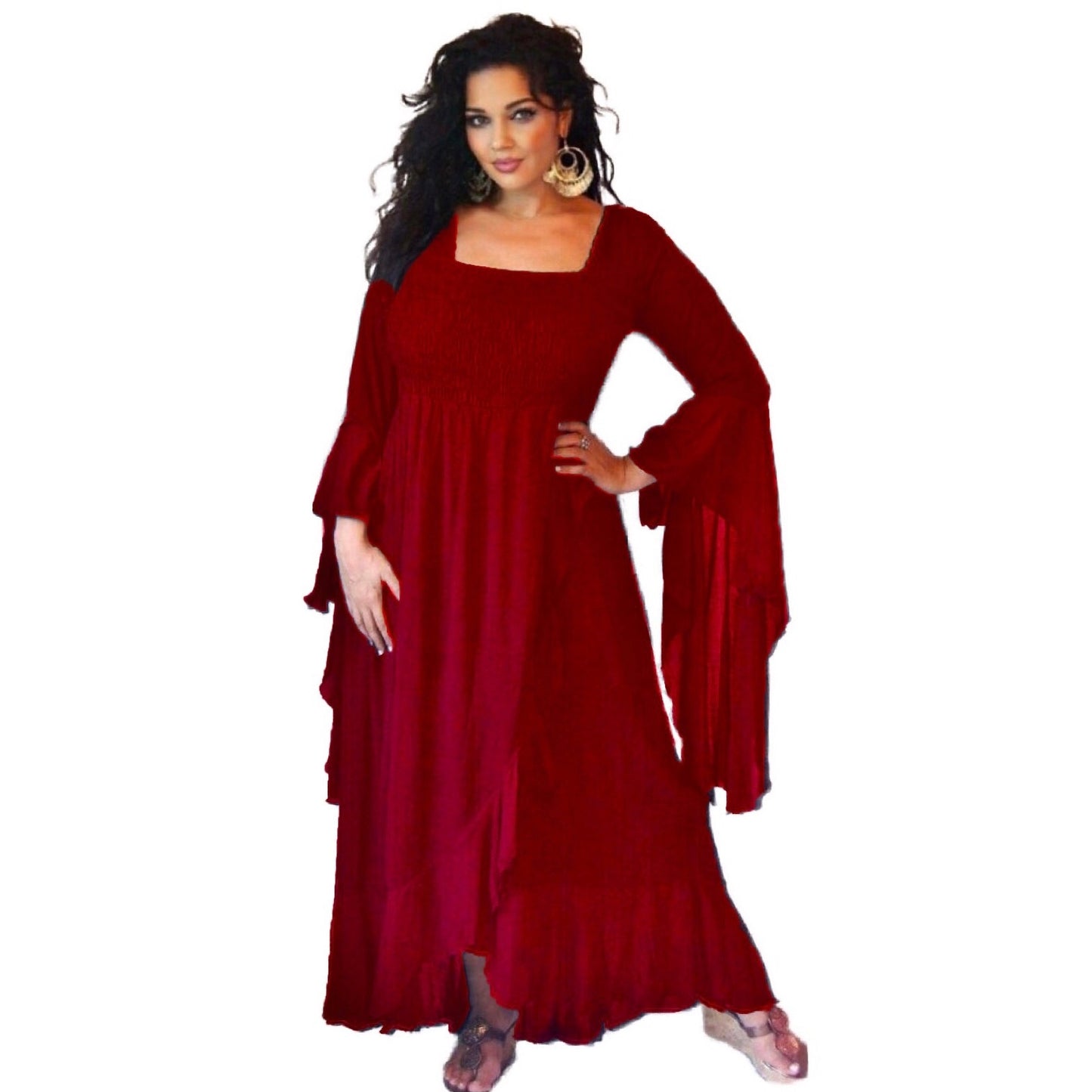 Ariya Ruffle Wrap Dress with Waterfall Sleeves - The Bohemian Closet