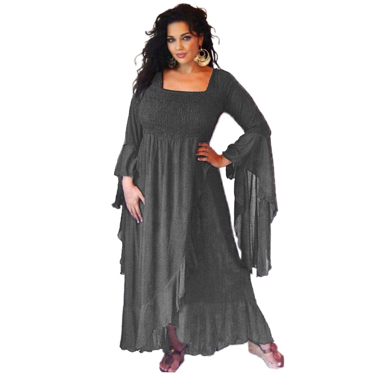 Ariya Ruffle Wrap Dress with Waterfall Sleeves - The Bohemian Closet