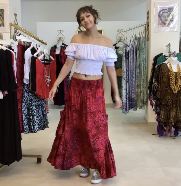 Maria Bohemian Ruffle Pockets Batik Maxi Skirt