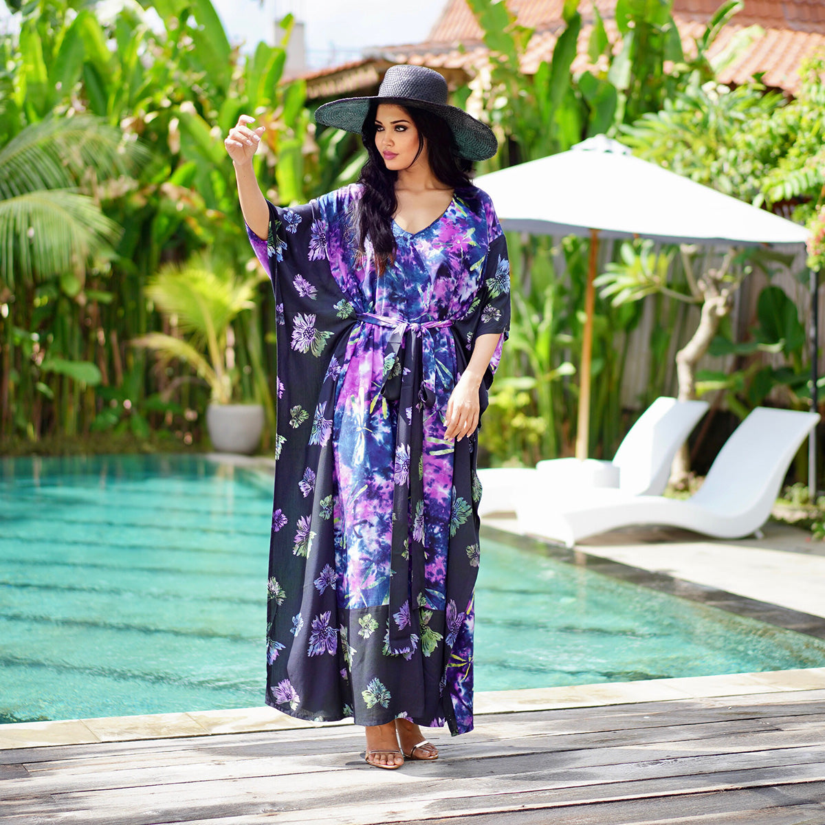 Kyleigh Boho Bali Batik Caftan Maxi Dress - The Bohemian Closet