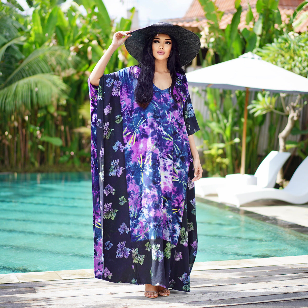 Kyleigh Boho Bali Batik Caftan Maxi Dress - The Bohemian Closet