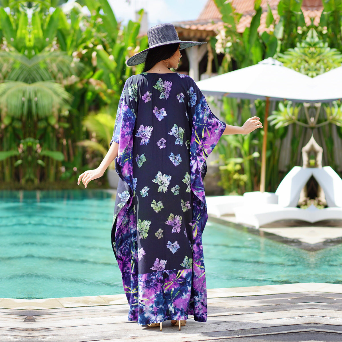 Kyleigh Boho Bali Batik Caftan Maxi Dress - The Bohemian Closet