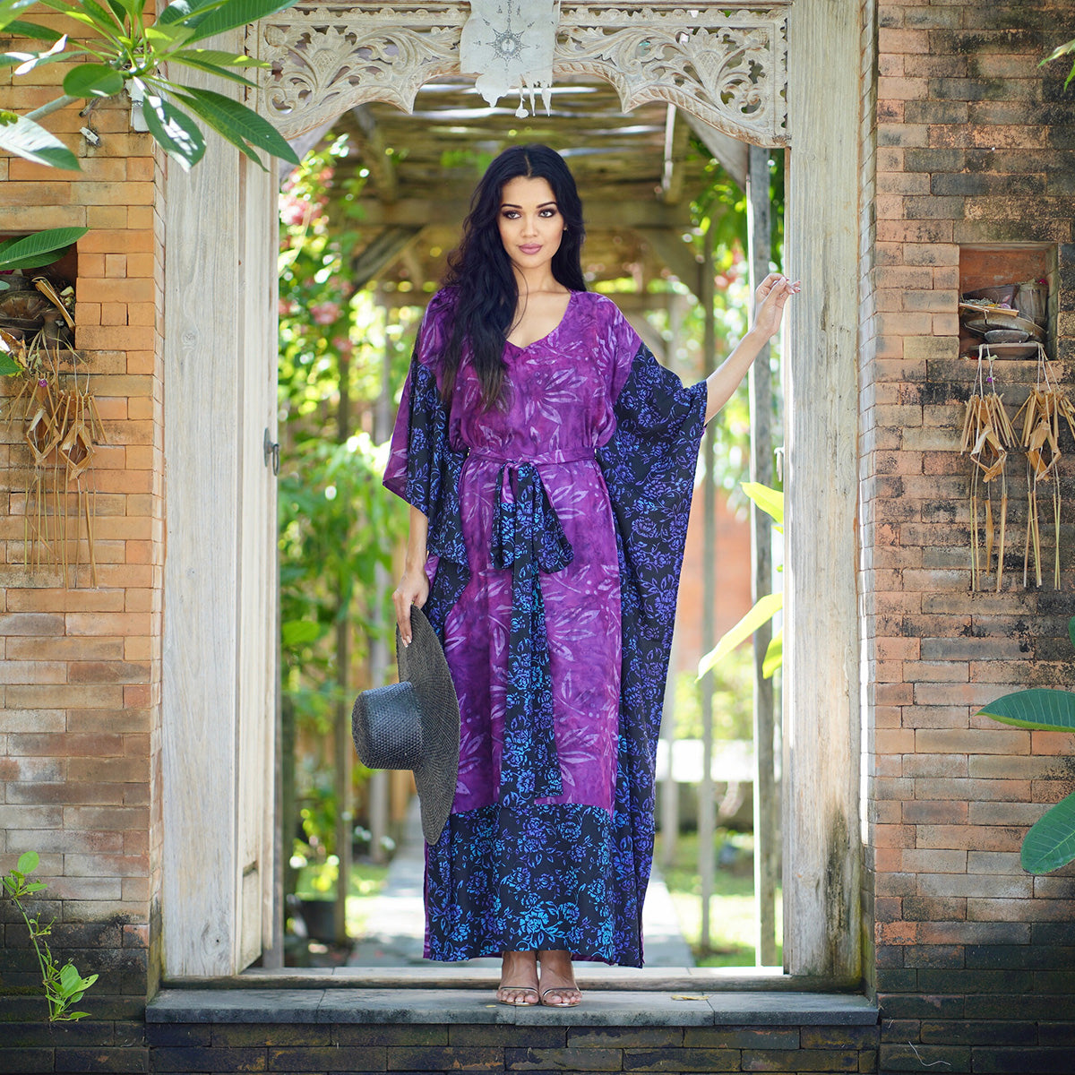 Kyleigh Boho Bali Batik Caftan Maxi Dress - The Bohemian Closet